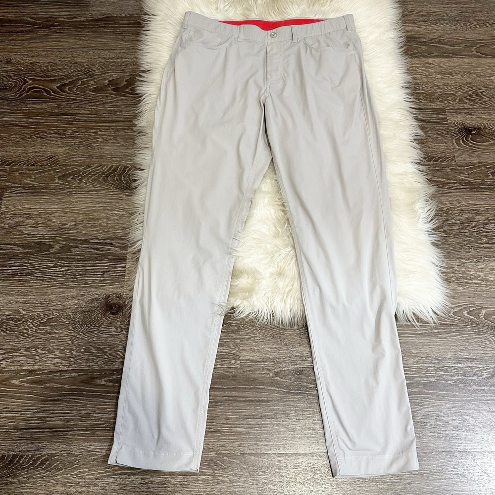 Redvanly Men's Pull On Trouser Pants Zipper Size Large Gray Pockets Golf 32" Ins